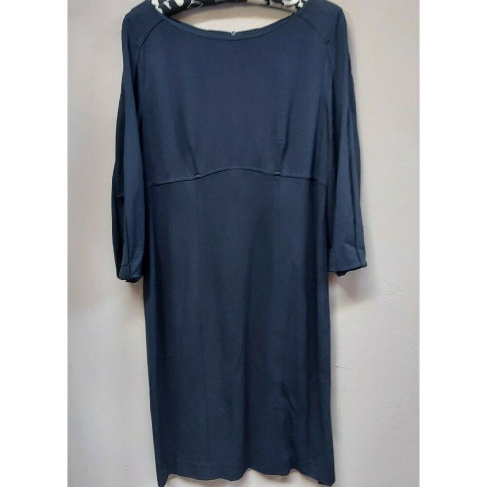 Escada Womens Boat Neck 3/4 Sleeve Shift Dress Size 40 Navy Blue Zip-Back Casual